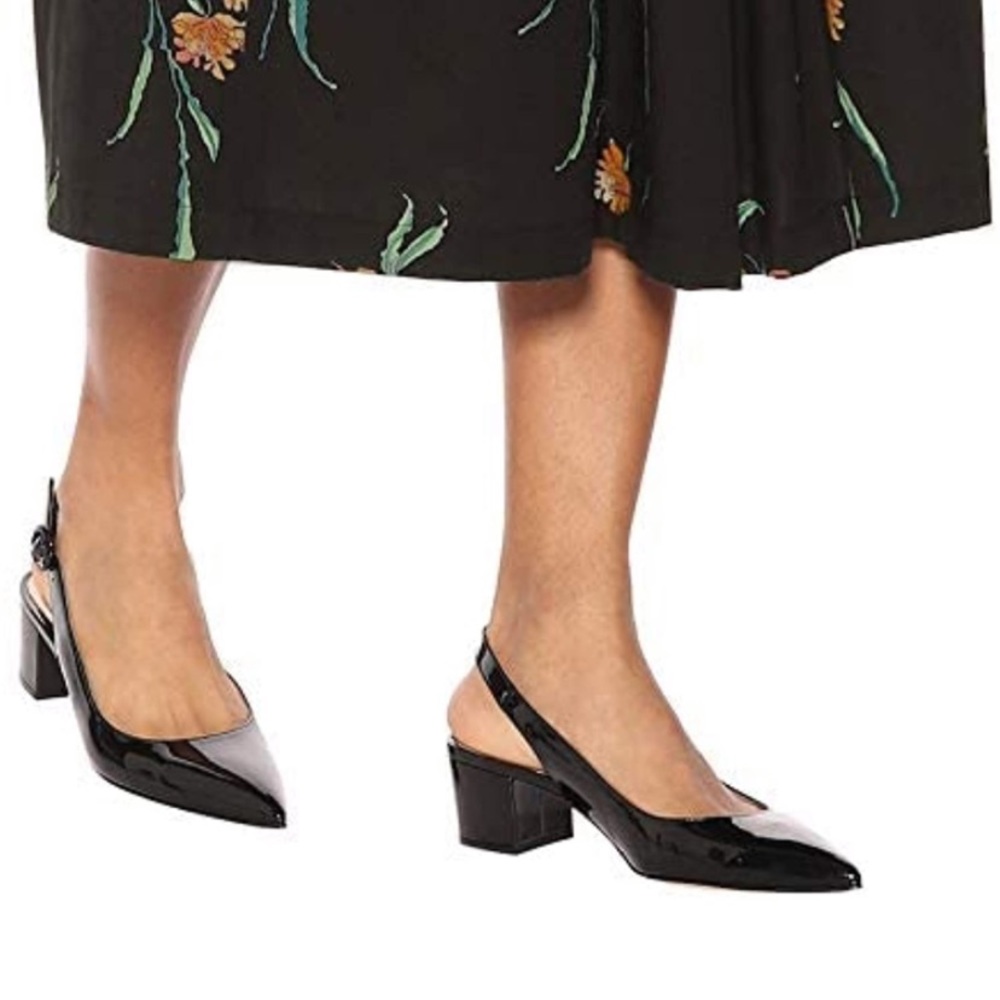 Black Patent Leather Sling Back Block Heels